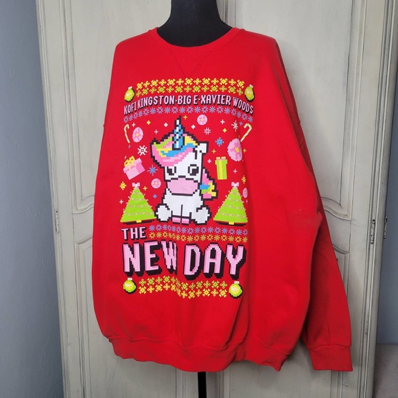 WWE The NEW DAY Unicorn Kofe|BigE|Xavier Ugly Holiday Crewneck Sweater RARE✨️3XL - Picture 12 of 12
